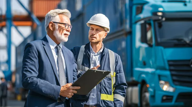 Logistik-Experten diskutieren vor Containerhafen