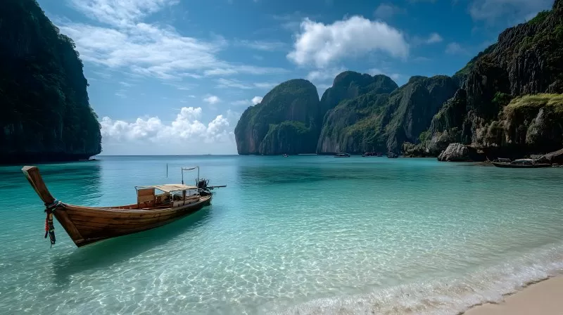 Longtailboot in Maya Bay auf Koh Phi Phi Leh Thailand