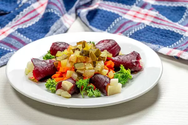 Low-calorie vegetable salad. The concept of caring for the figure and health (Flip 2019)