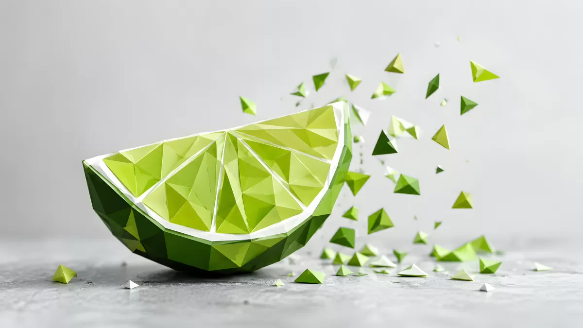 Low-Poly Limettenscheibe mit fliegenden Dreiecken