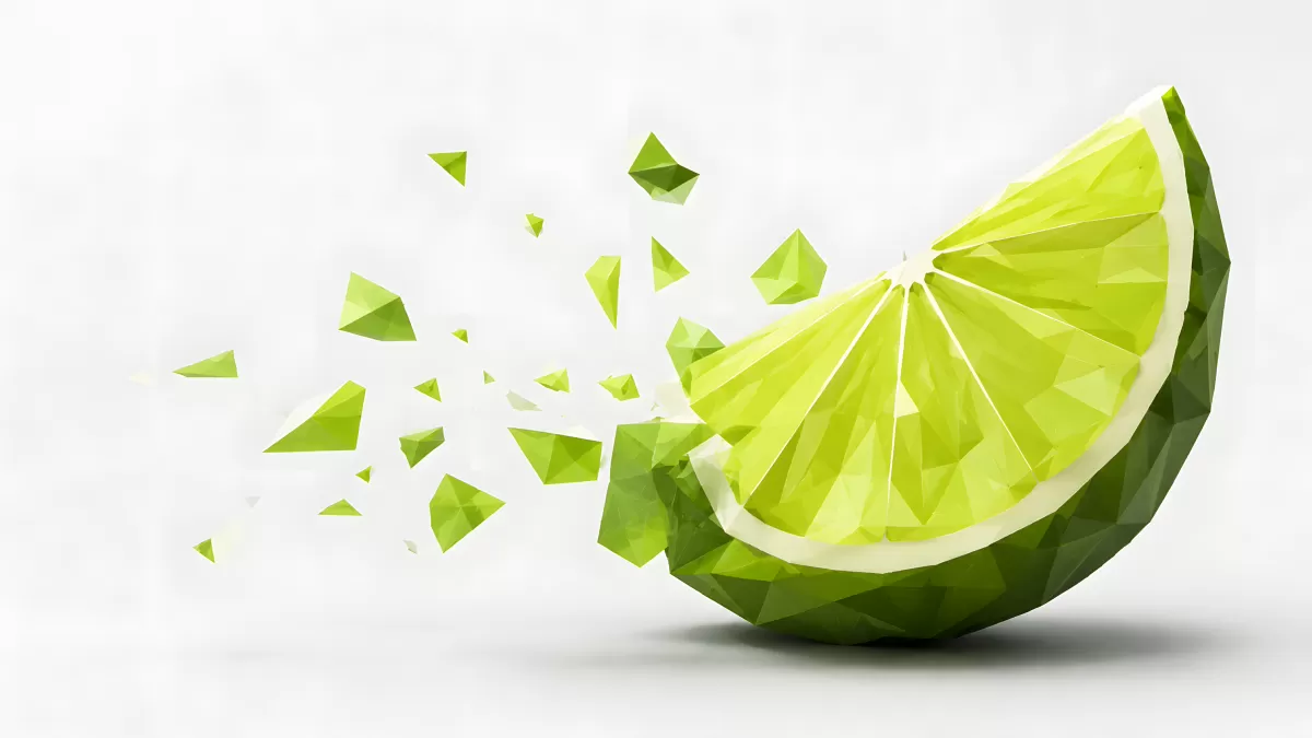 Low-Poly Limettenscheibe zerfällt in geometrische Fragmente