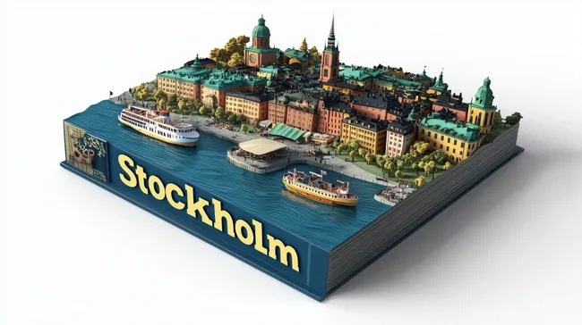 Luftaufnahme der Altstadt von Stockholm mit Schiffen im Vordergrund
