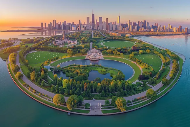 Luftaufnahme des Millennium Park in Chicago