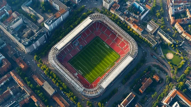 Luftaufnahme eines modernen Fußballstadions in Deutschland