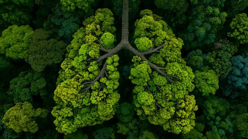 Luftaufnahme eines Regenwalds in Form von Lungen