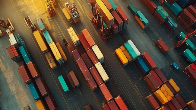 Luftaufnahme von Frachtcontainern im Hafen