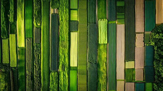 Luftaufnahme von ordentlich angeordneten Ackerflächen