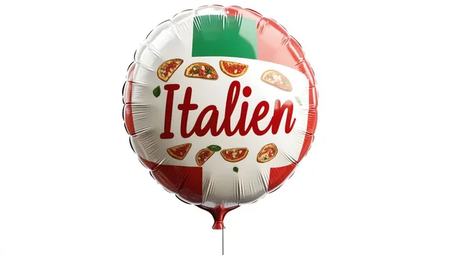 Luftballon in italienischer Flagge mit Pizzamotiven
