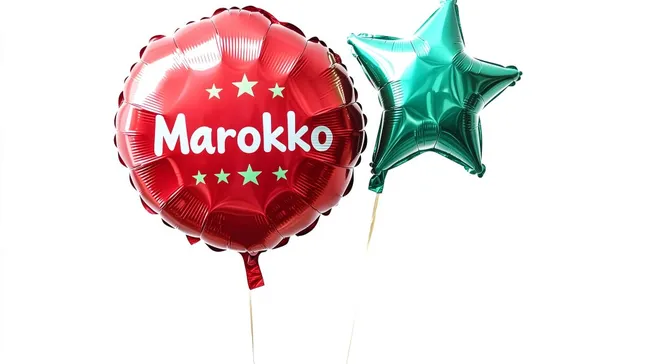 Luftballons mit Marokko-Schriftzug und Sternmotiv