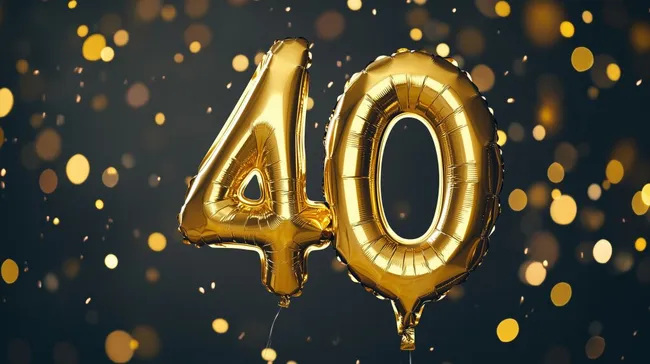 Luftballons mit Zahlenform 40 vor funkelndem Hintergrund