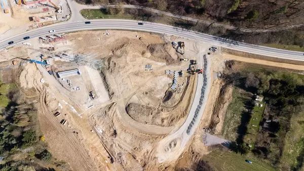 Luftbild der Westtangenten-Baustelle bei Pforzheim