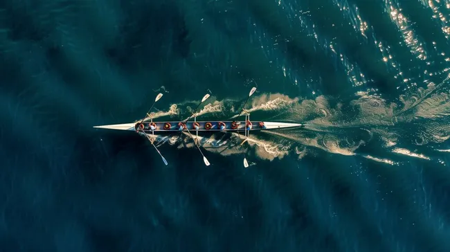 Luftbild eines Ruderkajaks auf ruhigem Wasser