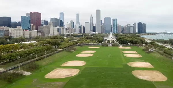 Luftbildaufnahme des Lower Hutchinson Field im Grant Park