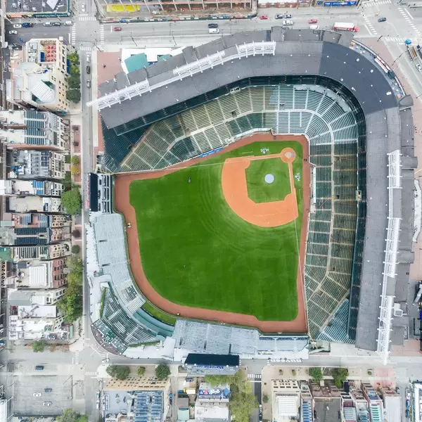 Luftbildaufnahme des Stadions Wrigley Field