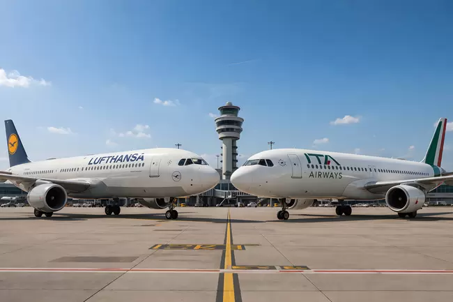 Lufthansa und Alitalia Flugzeuge am Flughafen