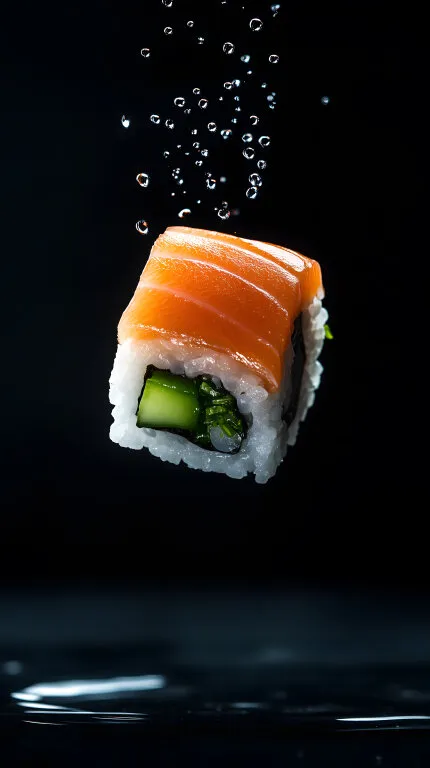 Luftige Sushi-Rolle mit Lachs und Gurke