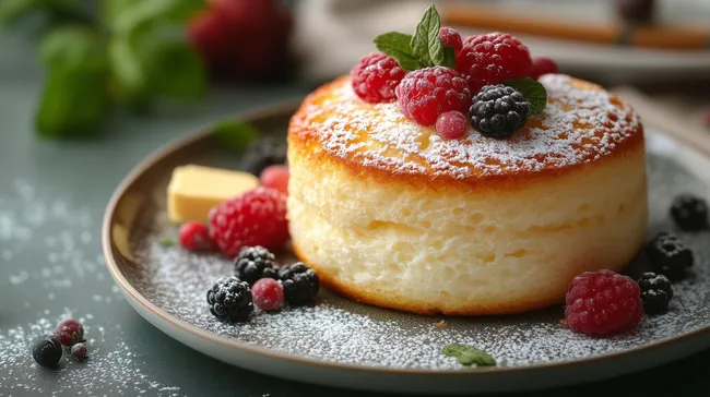 Luftiger Soufflé mit frischen Beeren und Puderzucker