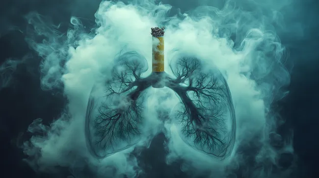 Lungenförmige Silouette mit rauchender Zigarette