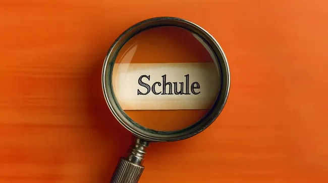 Lupe fokussiert auf das Wort 'Schule' - Freier Bilddownload