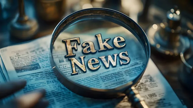 Lupe fokussiert auf den Begriff 'Fake News'