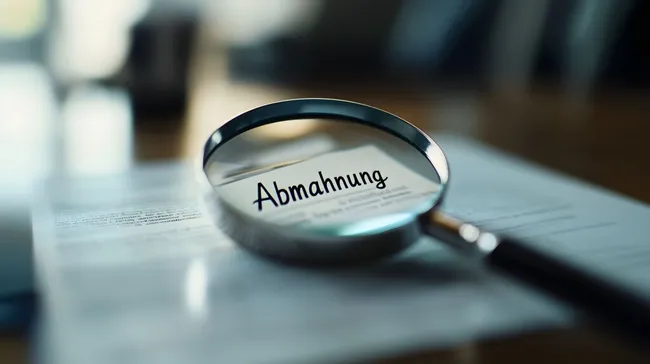 Lupe hebt Mahnschreiben-Text auf Dokument hervor