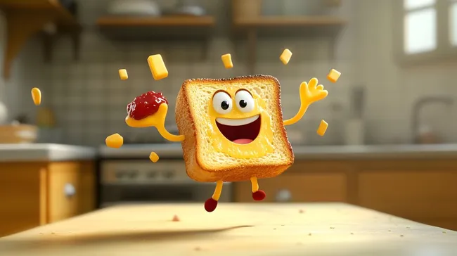 Lustige animierte Toastscheibe mit Brotaufstrichen