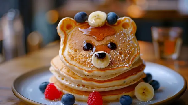 Lustige Bären-Pfannkuchen mit Früchten