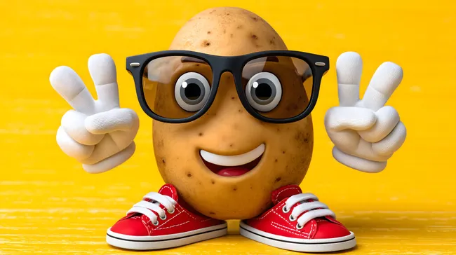 Lustige Cartoon-Kartoffel mit Brille und Sneakers