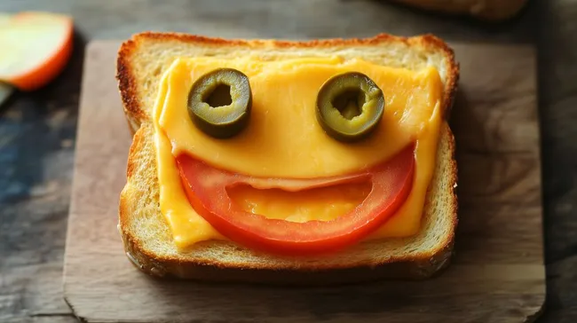 Lustige Gesichtskunst auf Käsesandwich