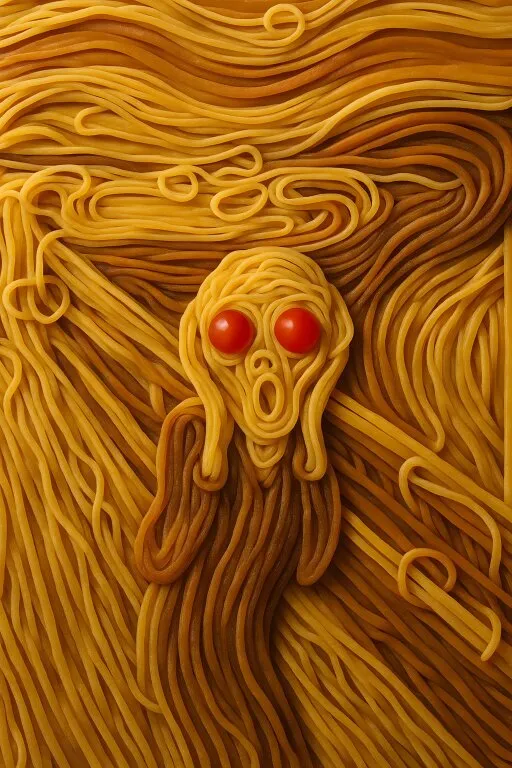 Lustige Nudelfigur mit Tomatenaugen