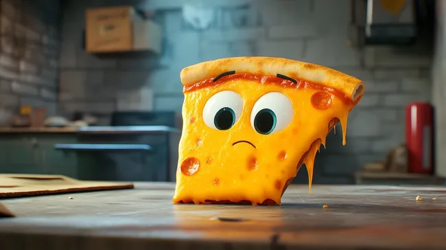 Lustige Pizza-Figur mit Gesichtsausdruck