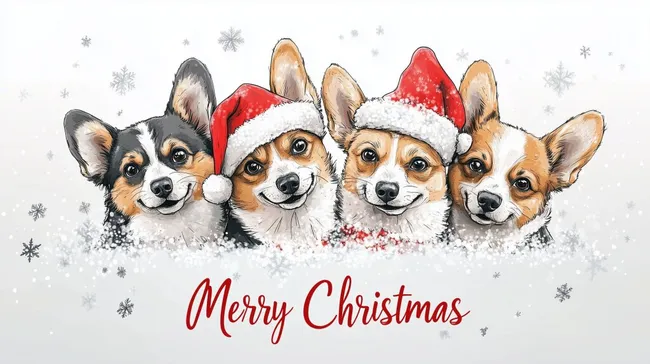Lustige Weihnachts-Corgis in Weihnachtsmützen