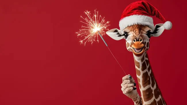 Lustige Weihnachtsgiraffe mit Bengalfeuer