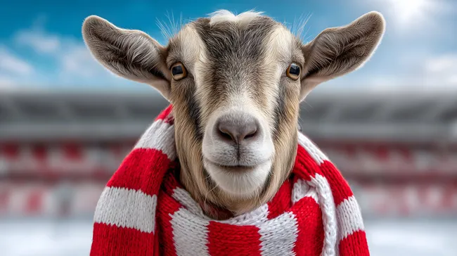 Lustige Ziege im Fußballfanschal