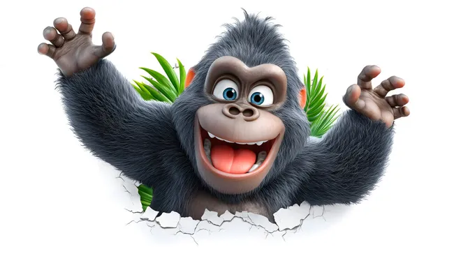 Lustiger Cartoon-Gorilla bricht durch Wand