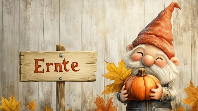 Lustiger Gartengnomdekor in herbstlicher Szenerie