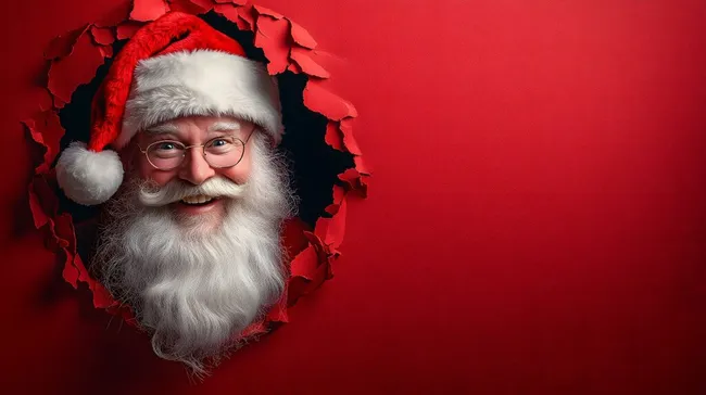 Lustiger Weihnachtsmann mit Brille und festlichem Bart