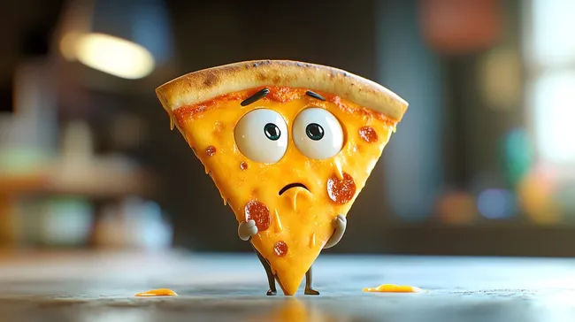 Lustiges Pizza-Emoticon mit nachdenklichem Gesichtsausdruck
