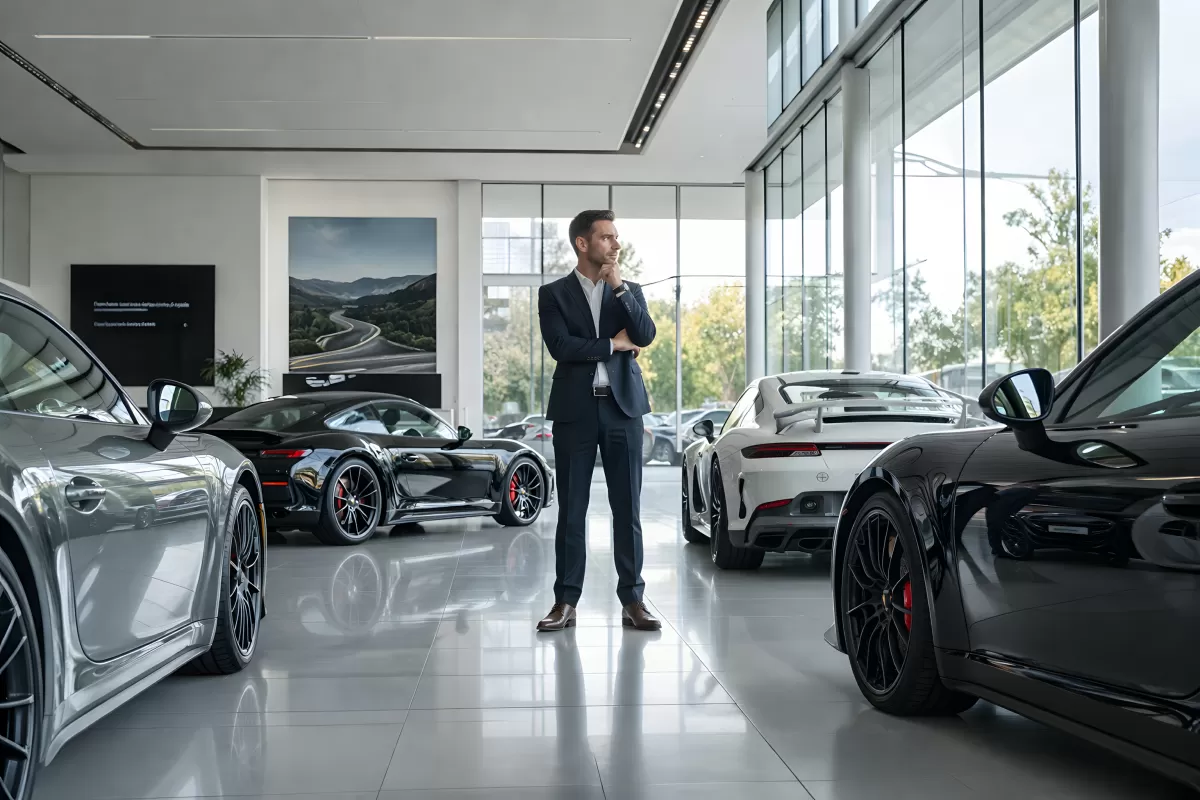 Luxuriöse Autoausstellung in modernem Ausstellungsraum