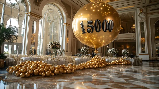 Luxuriöse Ballondekoration in festlicher Eventhalle