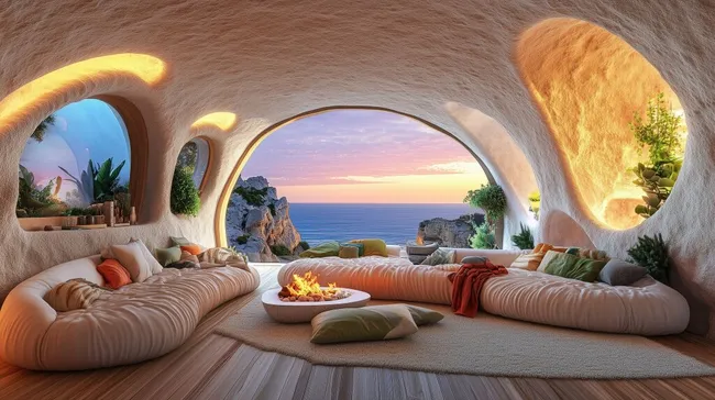 Luxuriöse Designerwohnung mit Meerblick bei Sonnenuntergang