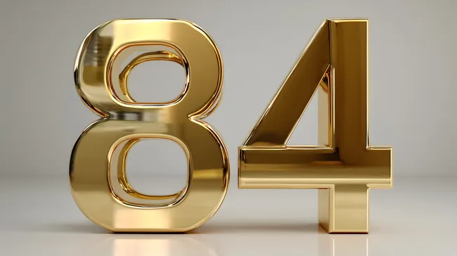 Luxuriöse goldene Zahlen 84 auf weißem Hintergrund