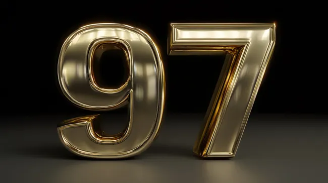 Luxuriöse goldene Zahlen 97 auf schwarzem Hintergrund