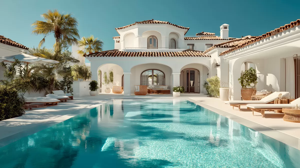 Luxuriöse Mediterranvilla mit Pool und Palmen