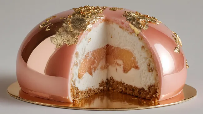 Luxuriöse rosa Dessert-Torte mit goldenem Dekor