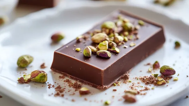 Luxuriöse Schokolade mit Pistazien - sinnliches Dessertfoto