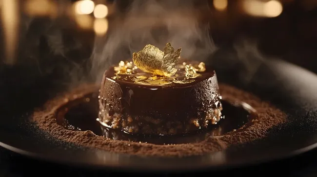 Luxuriöse Schokoladendessert-Kreation mit Blattgold