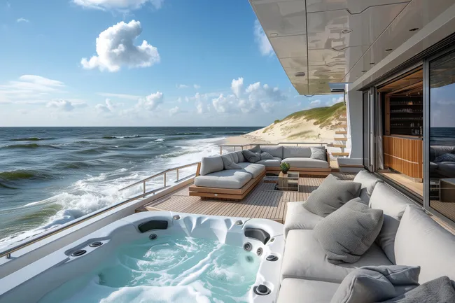 Luxuriöse Strandunterkunft mit Aussicht aufs Meer