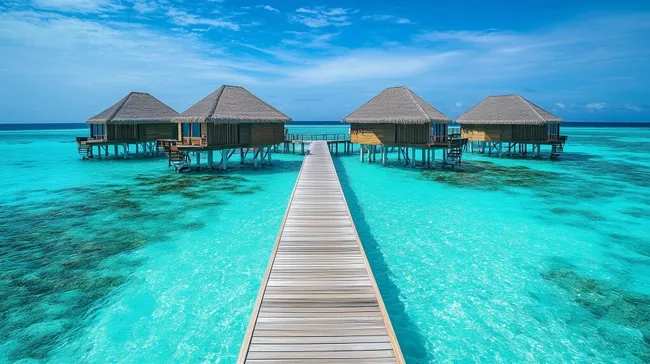 Luxuriöse Wasservilla-Bungalows auf malerischem Malediven-Atoll