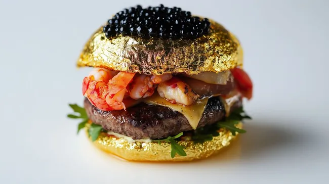 Luxuriöser Gourmet-Burger mit Kobe-Rindfleisch und Kaviar